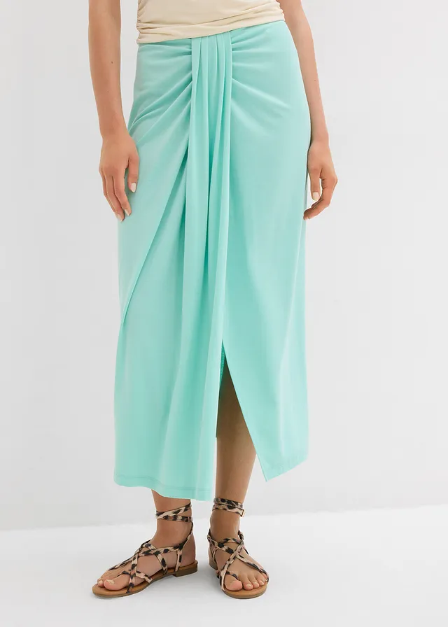 Jersey rok met een comfortband, Kleur: mentholblauw