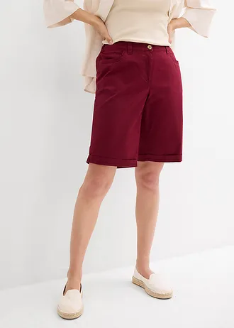 Katoenen papertouch bermuda met comfortband, Kleur: esdoornrood