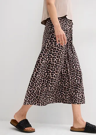 Úpletové šaty ze splývavé směsi viskózy s elastanem • béžovošedá s leopardím potiskem • bonprix obchod