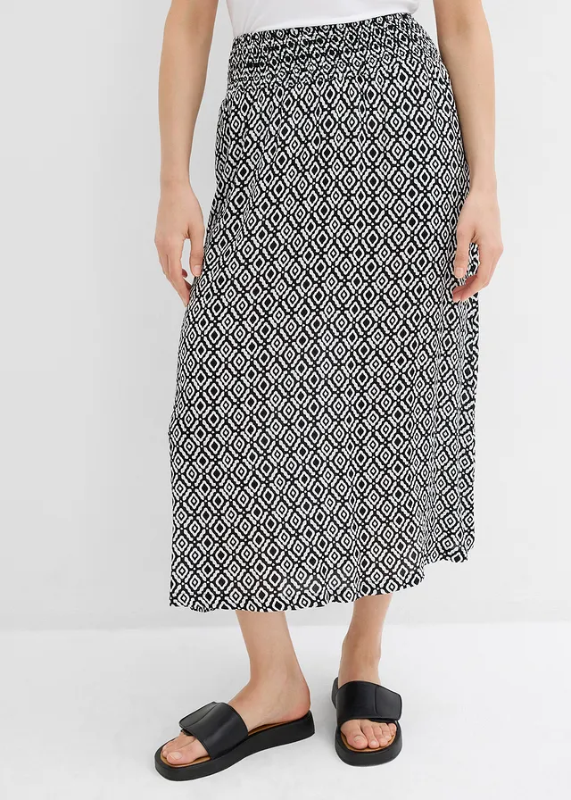 Maxirok van viscose crinkle, Kleur: zwart