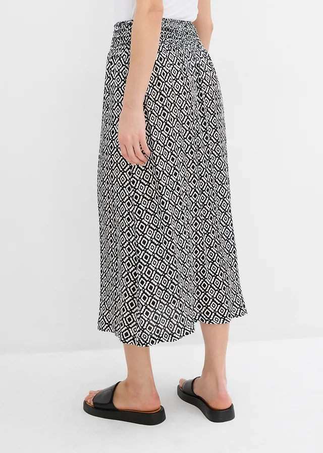 Maxirok van viscose crinkle, Kleur: zwart