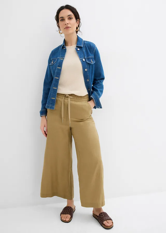 Pantalon 7/8 en Lyocell à taille élastiquée, Couleur: olive clair