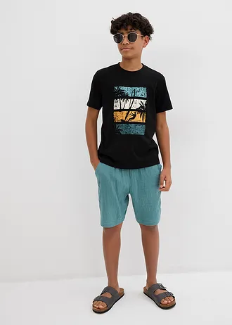 T-shirt en coton • noir-vert poivre-bleu minéral-jaune clair-miel • Boutique bonprix