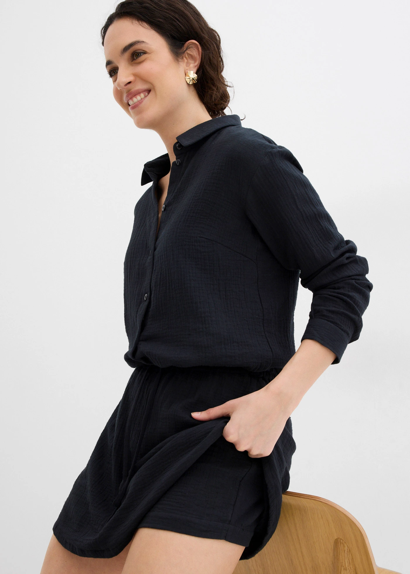 Fustă-pantalon din muselină din bumbac 100% • negru • magazin bonprix