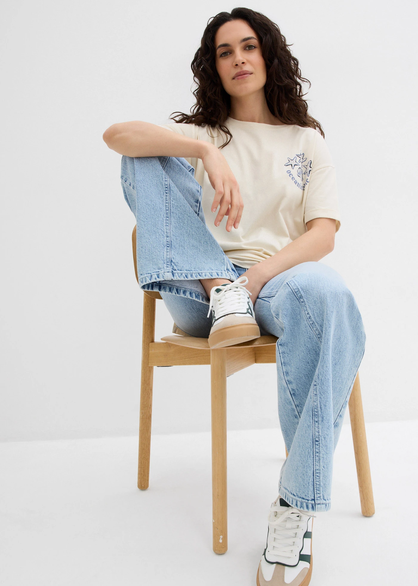 Boxy shirt van puur katoen • beige-mat blauw-zwart • bonprix online shop