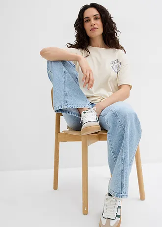 Boxy shirt van puur katoen • beige-mat blauw-zwart • bonprix online shop