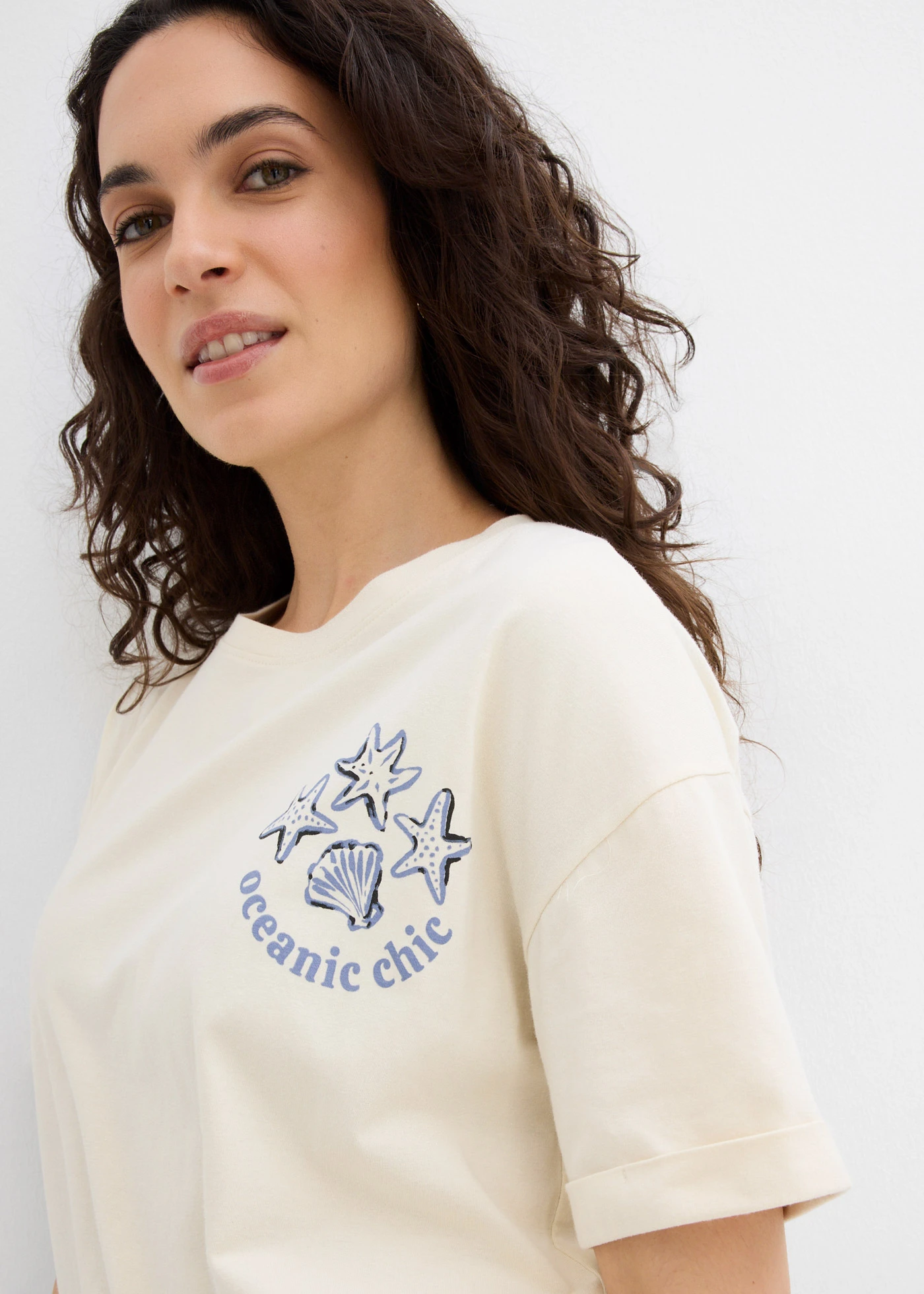 Boxy shirt van puur katoen • beige-mat blauw-zwart • bonprix online shop