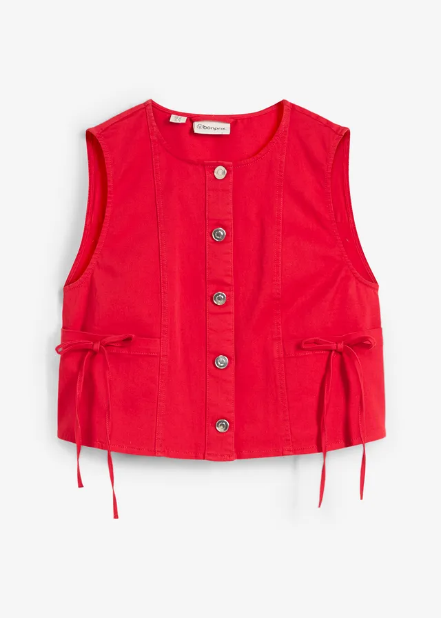 Twill bodywarmer in een elastische katoenmix, Kleur: tomatenrood