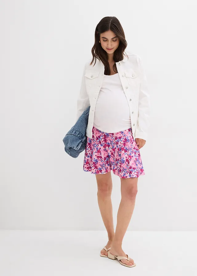 Jupe-culotte de grossesse en jersey, Couleur: fuchsia à fleurs