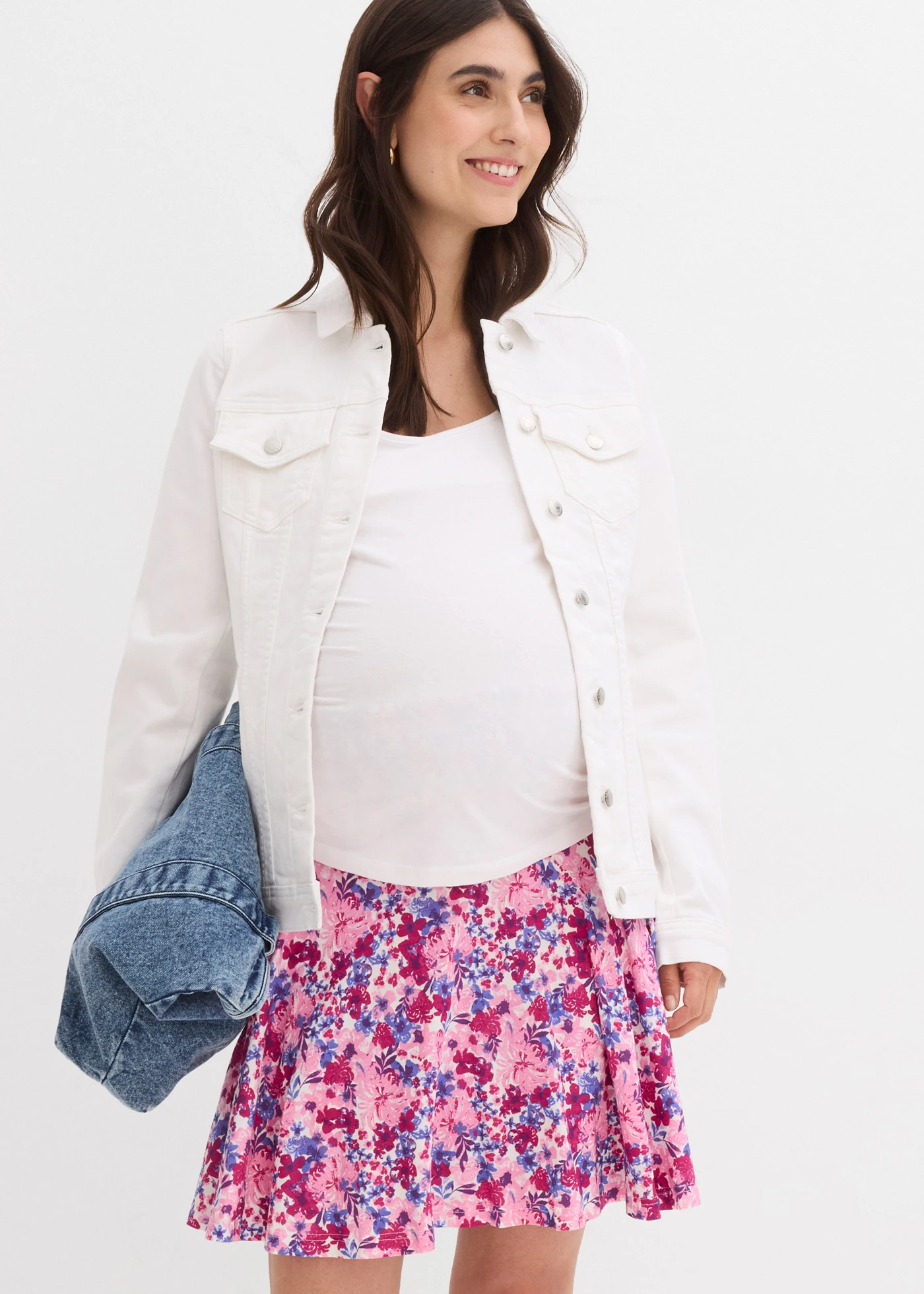 Těhotenská kalhotová sukně 2 v 1, z žerzeje • fuchsiově pink s květy • bonprix obchod