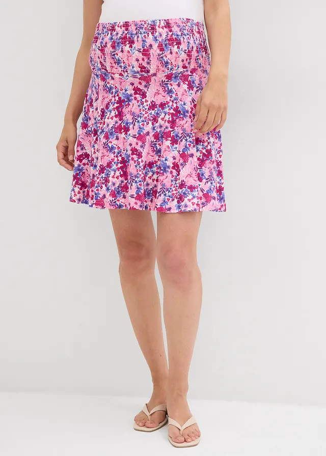 Jupe-culotte de grossesse en jersey, Couleur: fuchsia à fleurs