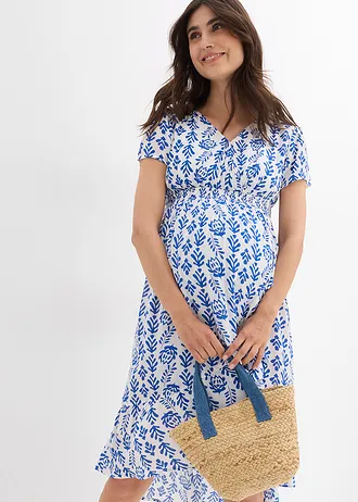 Těhotenské a kojicí šaty 2 v 1, ze splývavé viskózy • bílo-arktická modrá s potiskem • bonprix obchod