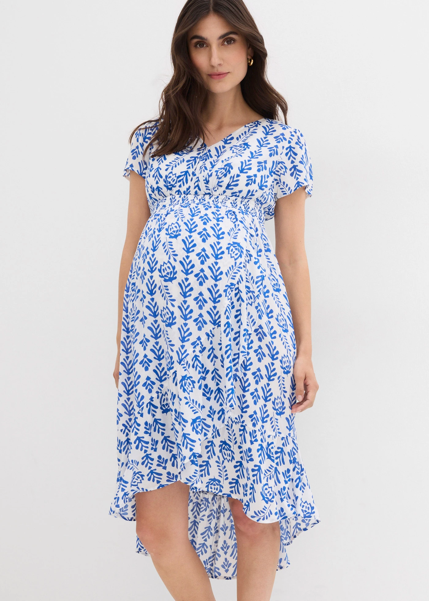 Těhotenské a kojicí šaty 2 v 1, ze splývavé viskózy • bílo-arktická modrá s potiskem • bonprix obchod