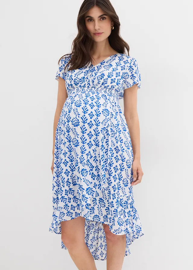 Robe de grossesse et d’allaitement en viscose fluide, Couleur: blanc/bleu arctique imprimé