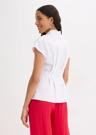 Blouse met korte mouwen in een luchtige viscosemix, Kleur: wit