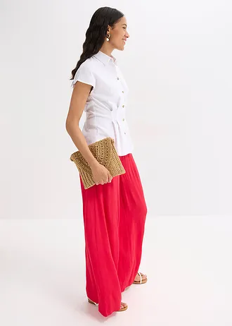 Blouse met korte mouwen in een luchtige viscosemix, Kleur: wit