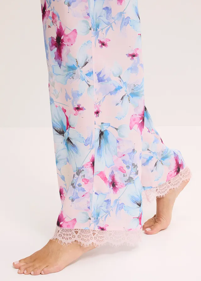 Pantalon de pyjama fluide en satin • rose clair floral • product-page.page-title-suffix