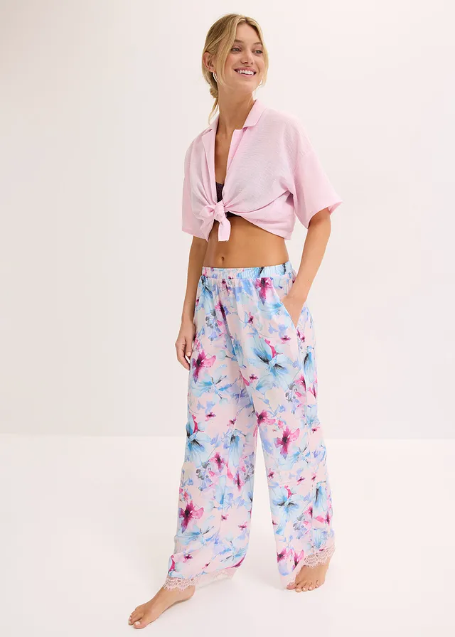 Pantalon de pyjama fluide en satin • rose clair floral • product-page.page-title-suffix