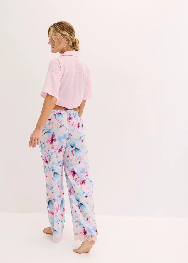 Pantalon de pyjama fluide en satin • rose clair floral • product-page.page-title-suffix