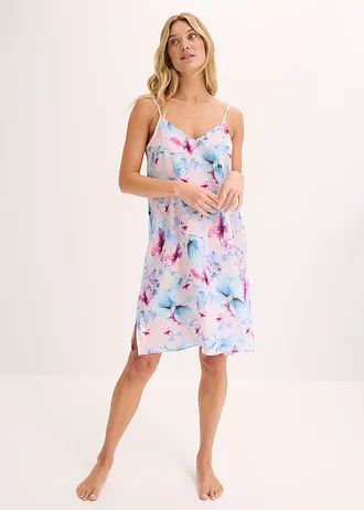 Dlouhá noční košile z lesklého saténu • světle růžová s květy • bonprix obchod