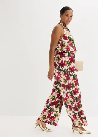 Combinaison en satin brillant, Couleur: rouge floral