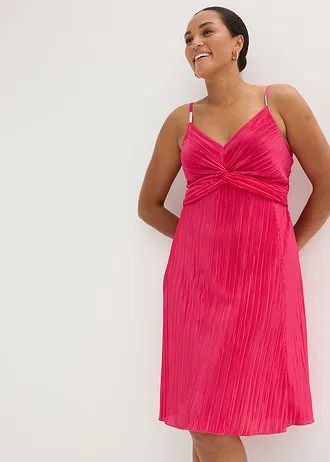 Rochie mini din material lucios cu pliseuri, culoare: pink