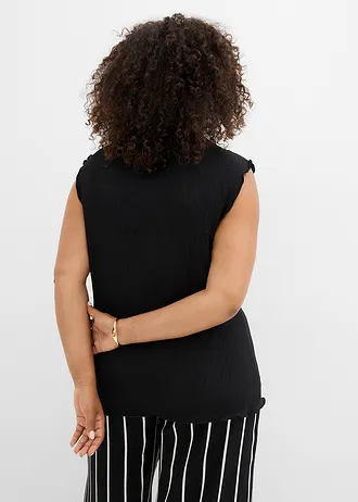 Top ze strukturovaného materiálu se zmačkanou úpravou, barva: černá