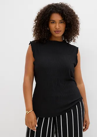 Top ze strukturovaného materiálu se zmačkanou úpravou, barva: černá