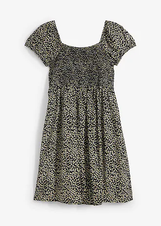 Rochie mini din viscoză fluidă, culoare: negru-alb-galben-narcisă cu imprimeu