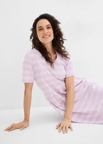 Žerzejové šaty z organické bavlny • jemně šeříkovo-pudrově šeříková s příčnými proužky • bonprix obchod