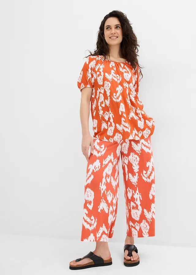 Tuniek van gestructureerde viscose, Kleur: kaneelrood-wolwit
