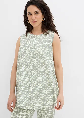 Chemisier en viscose douce, Couleur: gris vert/écru imprimé