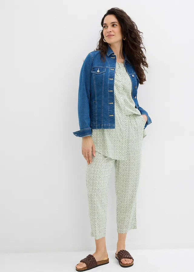 Longblouse van zachte viscose, Kleur: zeegras-wolwit gedessineerd