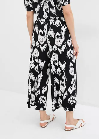 Žerzejové kalhoty z viskózové směsi • černá + přírodní bílá • bonprix obchod