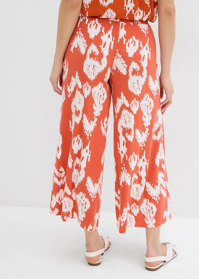 Pantalon en jersey viscose, Couleur: rouge cannelle/blanc cassé