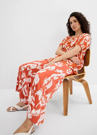 Žerzejové kalhoty z viskózové směsi • skořicově červená-přírodní bílá • bonprix obchod