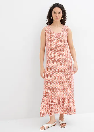 Žerzejové šaty z viskózové směsi • skořicově červeno-přírodní bílá s potiskem • bonprix obchod