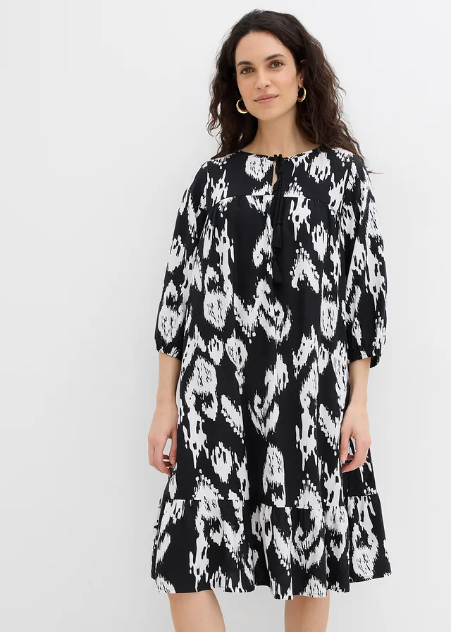 Tuniekjurk van pure viscose, Kleur: zwart/wolwit