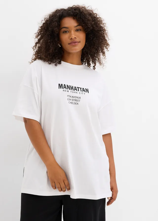 T-shirt oversize 100% coton, Couleur: blanc imprimé