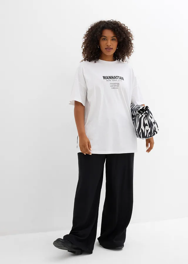 T-shirt oversize 100% coton, Couleur: blanc imprimé
