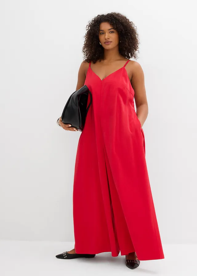 Combinaison en viscose mélangée à bretelles réglables, Couleur: rouge salsa