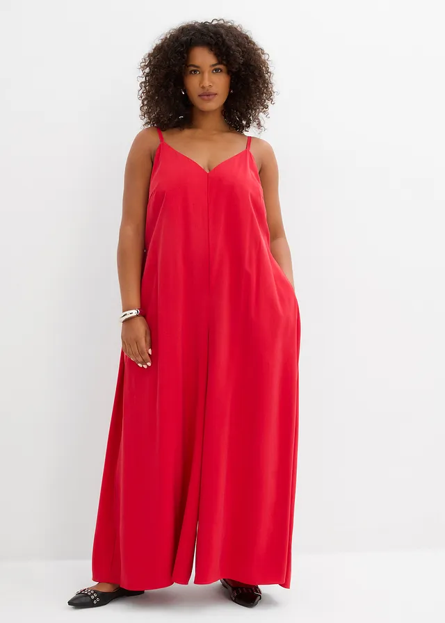 Combinaison en viscose mélangée à bretelles réglables, Couleur: rouge salsa