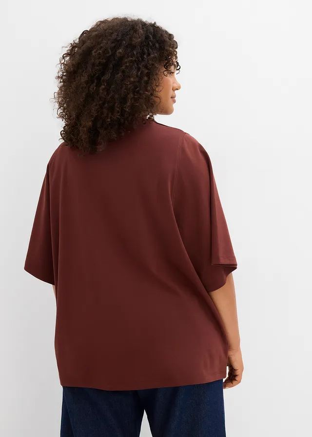 Oversized shirt van biologisch katoen, Kleur: koffiebruin