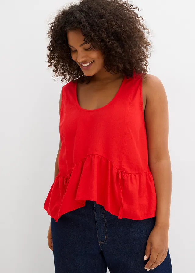 Blouse sans manches légère en lin mélangé, Couleur: fraise