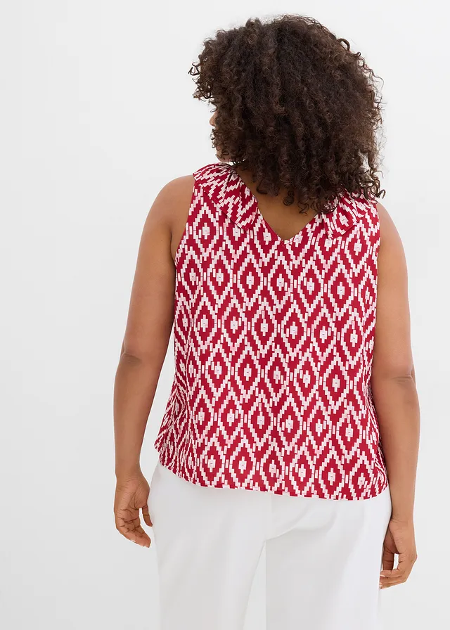 Blouse sans manches en viscose fluide, Couleur: rouge-rose fumé-rouge-blanc graphique