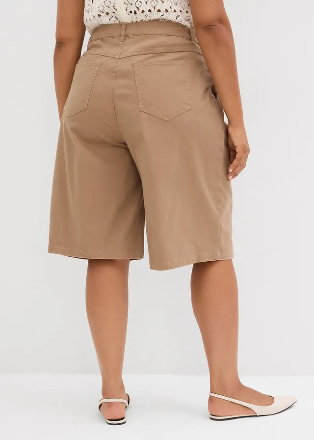 Lange bermuda in een elastische katoenmix, Kleur: grijsbruin washed