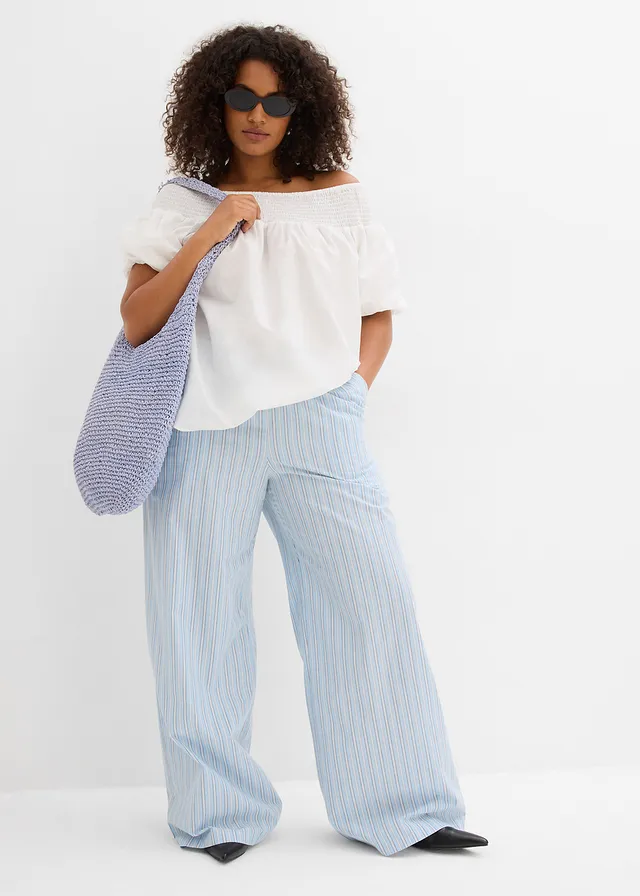 Pantalon  jogger 100% coton, Couleur: bleu/blanc rayé