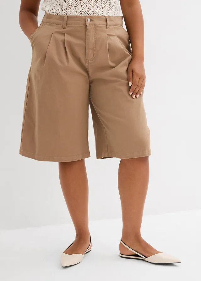 Bermuda long en toile de coton extensible, Couleur: taupe délavé
