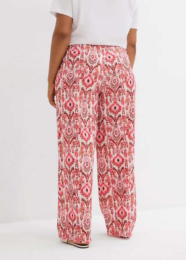 Pantalon jogger en crêpe texturé, Couleur: blanc/rouge imprimé
