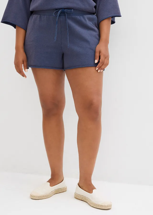 Short en molleton de coton mélangé, Couleur: bleu profond délavé